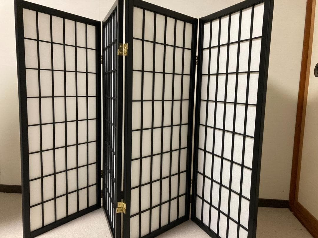 【USED】和風 パーテーション 木製 4連 障子風 和風衝立