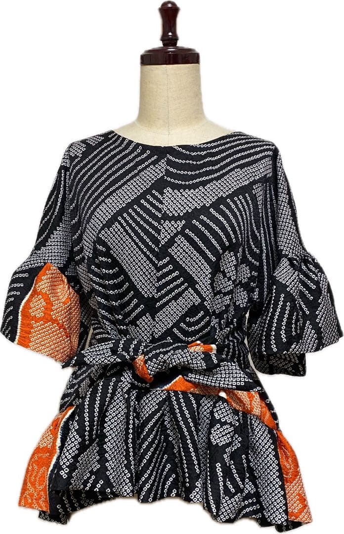 総絞り　着物振り袖リメイク正絹　チュニック　パンツ　ワンピース未使用　3点セット