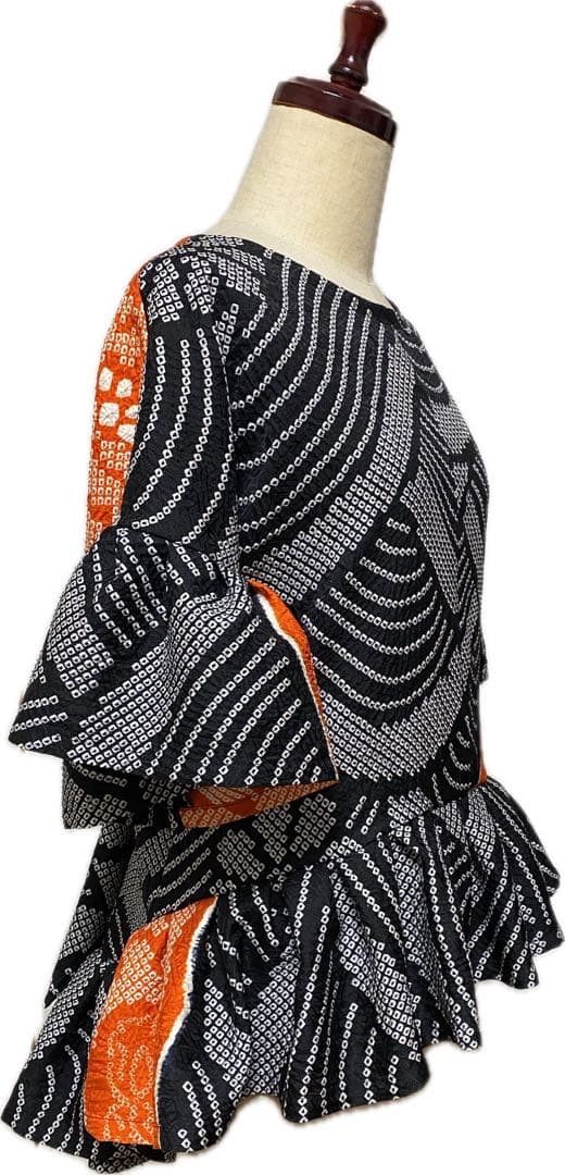 総絞り　着物振り袖リメイク正絹　チュニック　パンツ　ワンピース未使用　3点セット