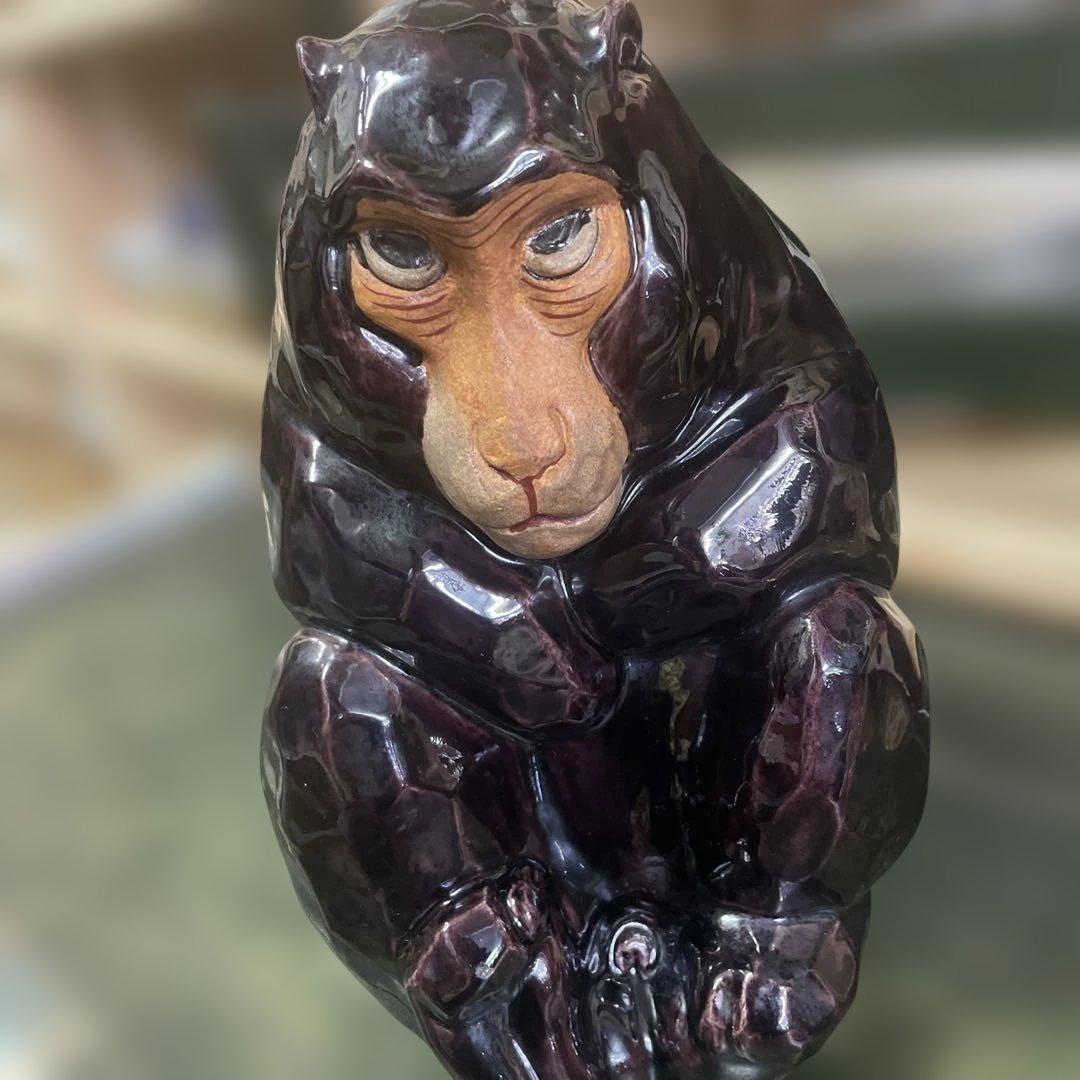 九谷焼猿の置き物　石川県伝統工芸品 日本美術　骨董　干支の猿　在名あり