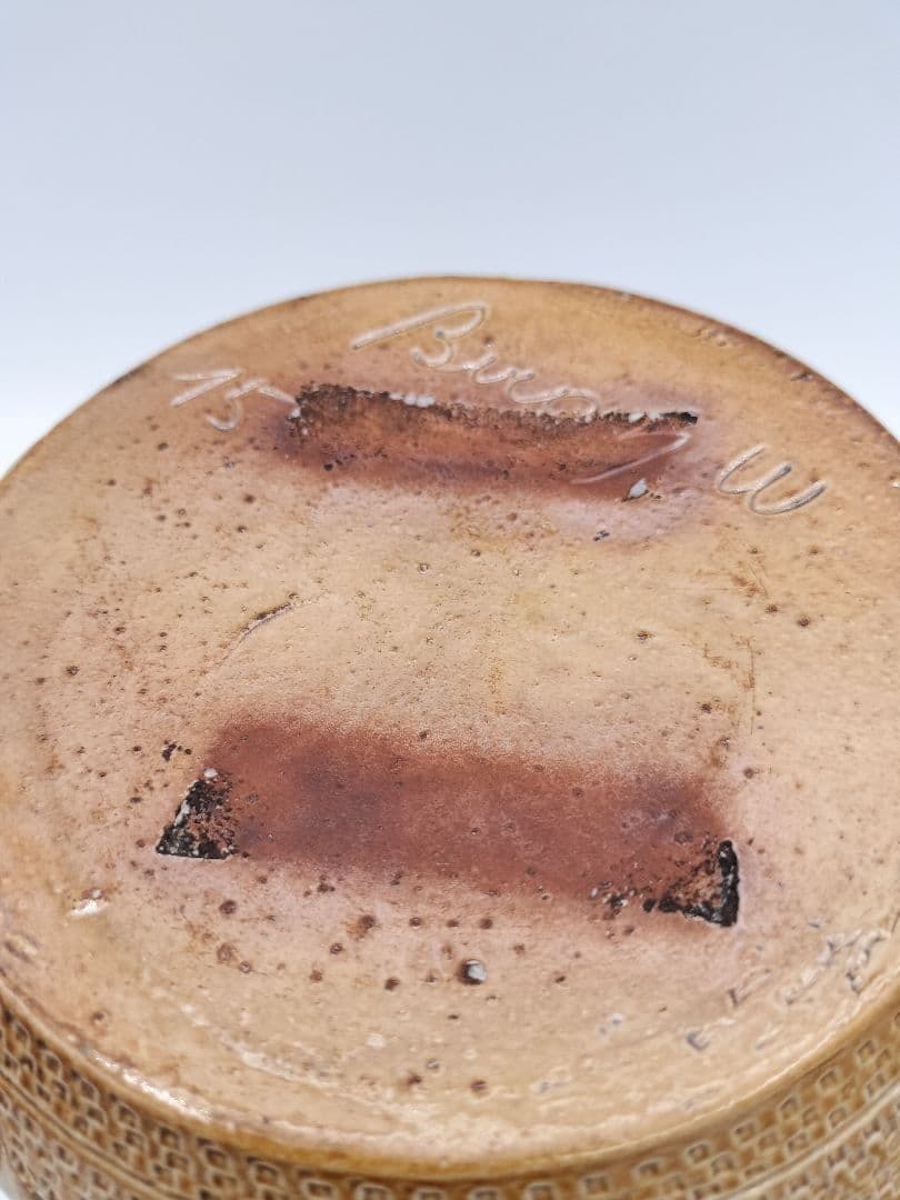 c097 水指 西ドイツ ファットラバ陶器 Birog 替蓋付 茶道具 古物