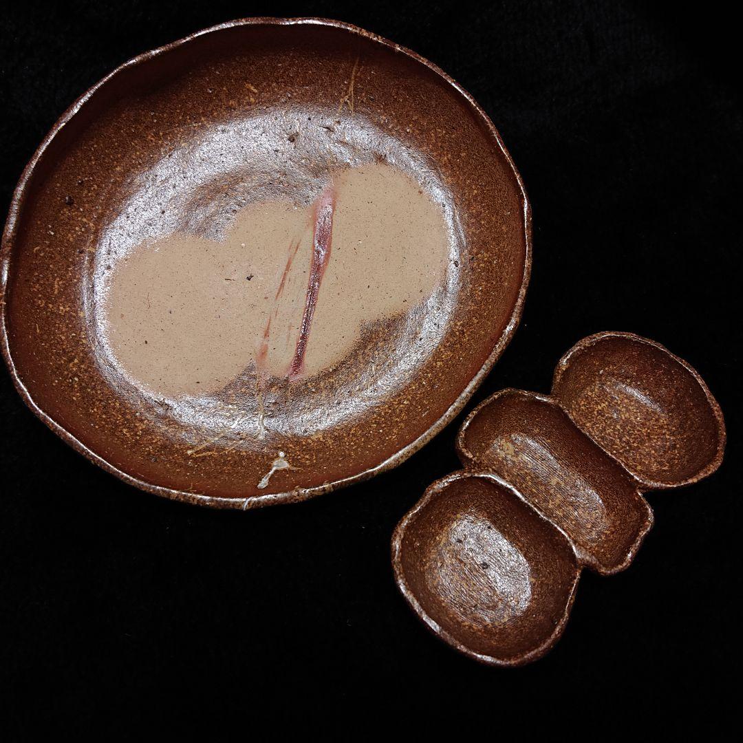 【2326】皿、三連小鉢…備前焼