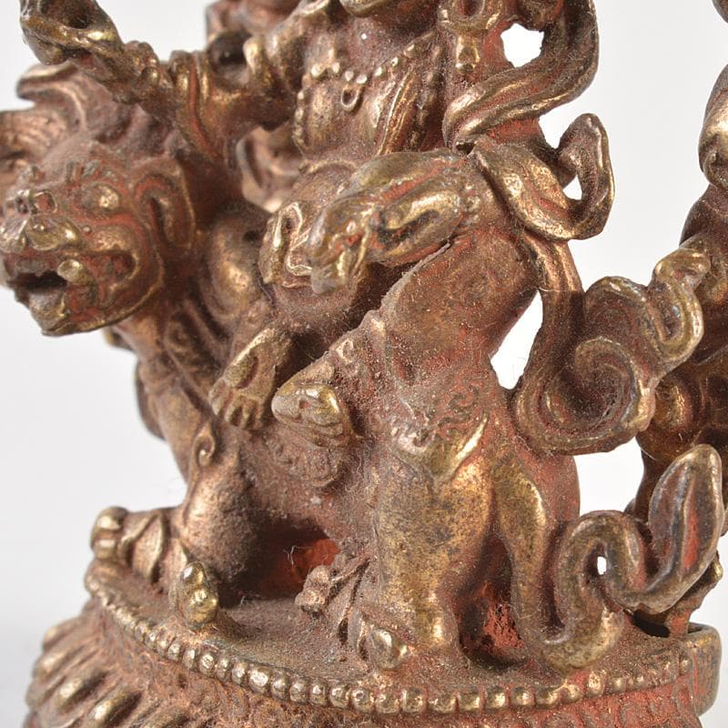 仏教美術　古銅鍍金　騎獅文殊菩薩像　仏像　C　7665E