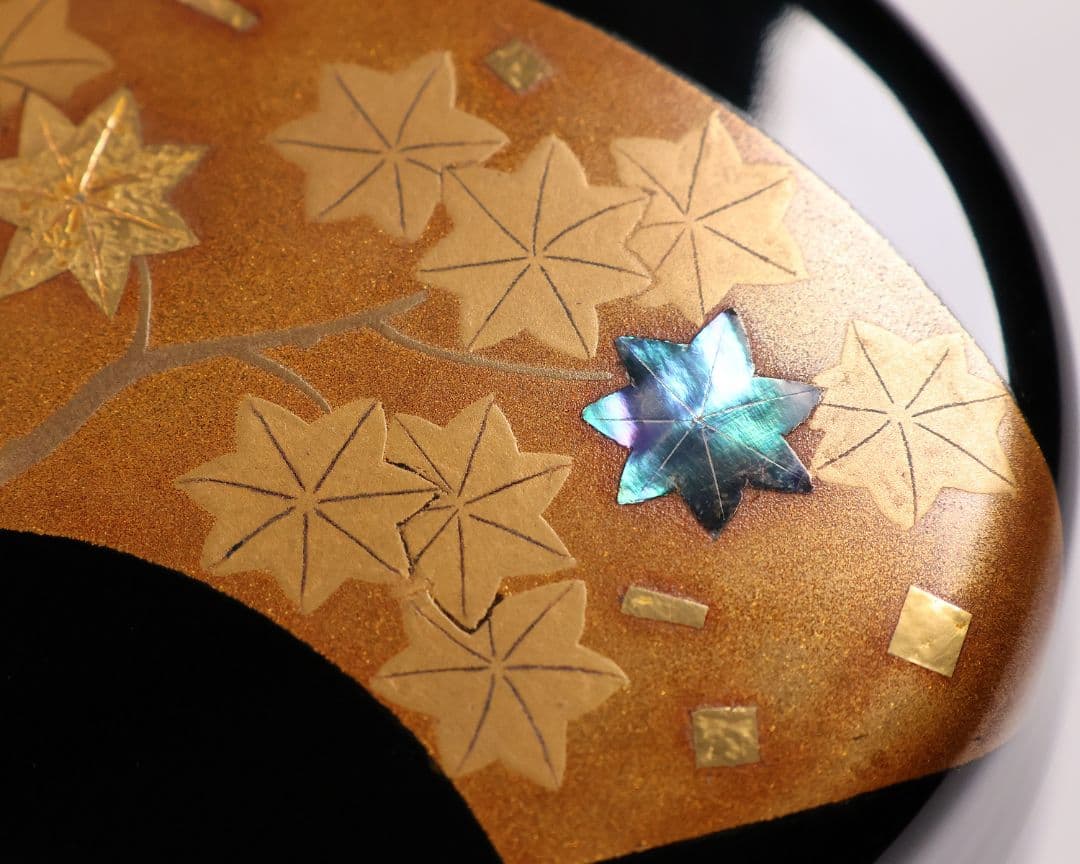 MA741 茶道具 輪島塗 一后一兆 立田川 大棗 金蒔絵 螺鈿 扇面 紅葉