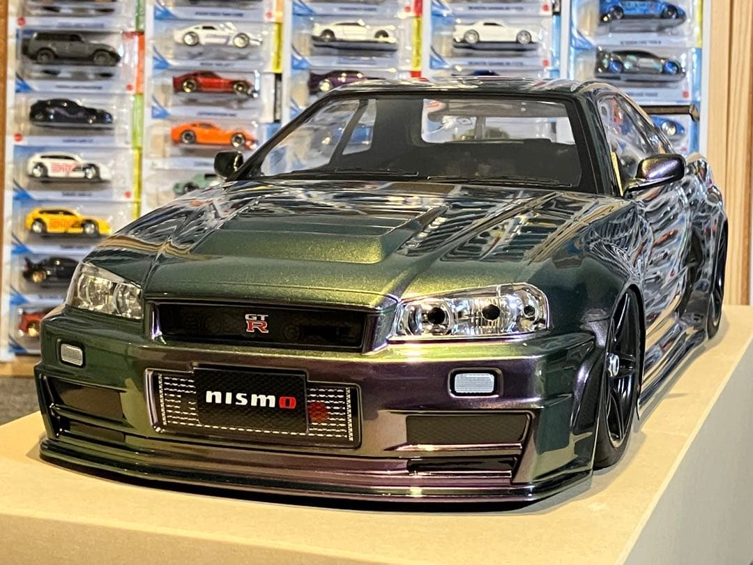 タミヤラジコンRC 日産スカイラインGT-R R34 塗装済スペアボディ偏光緑紫