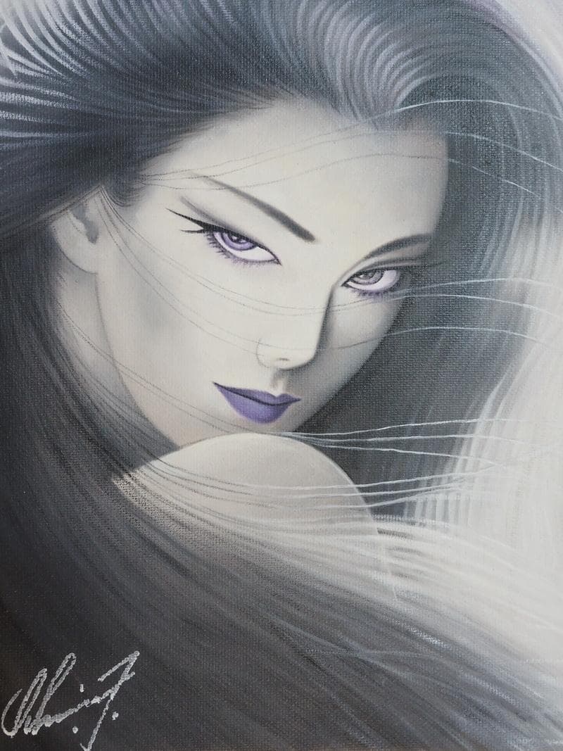 油彩 人物 　鶴田一郎「美人画」 サインF6サイズ額装済み 肉筆手描き