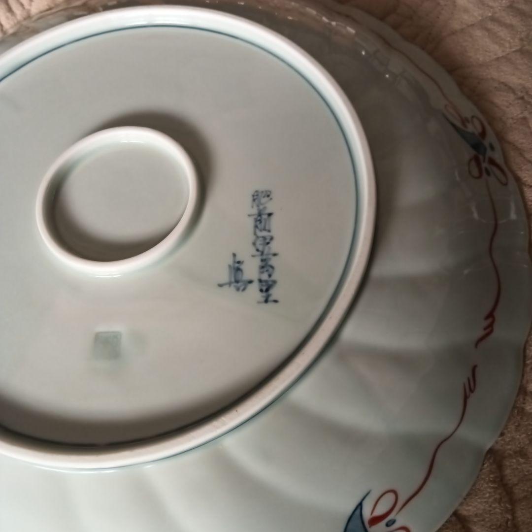 高級 色鍋島焼 瀬兵窯 肥前伊万里 藤花山水絵 飾り皿 金彩 直径約33cm