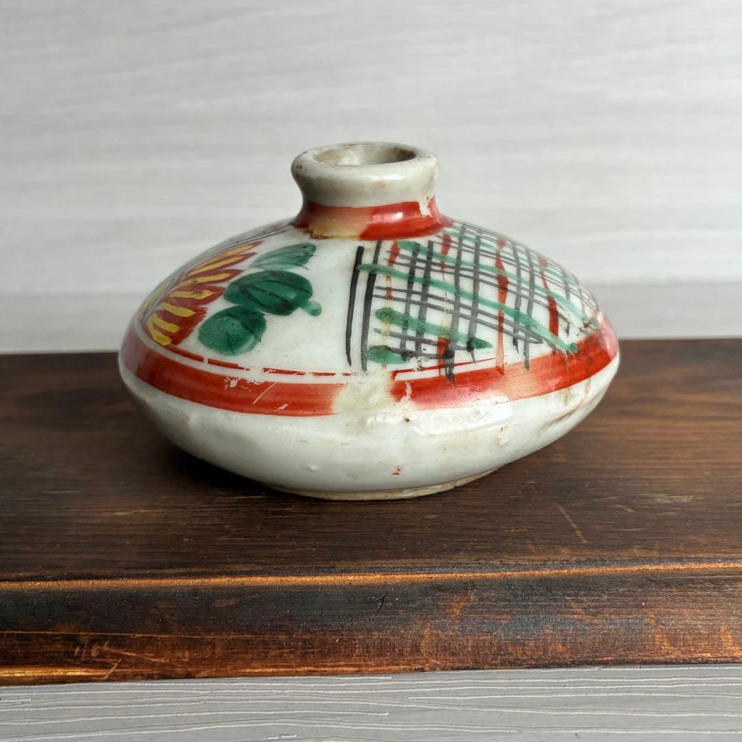 色絵油壺　骨董　時代物　一輪挿し　茶道具　古民具　インテリア　置物　花瓶