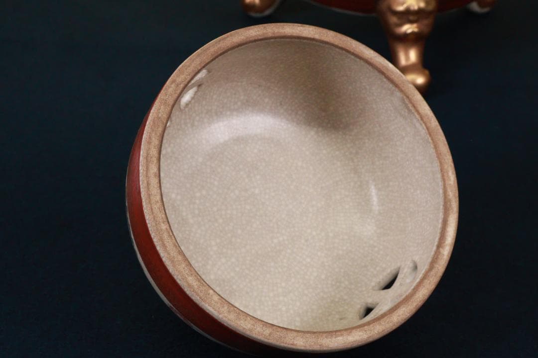 薩摩焼　勇仙作　色絵金彩花鳥図獅子耳　大香炉　高さ45cm BE941