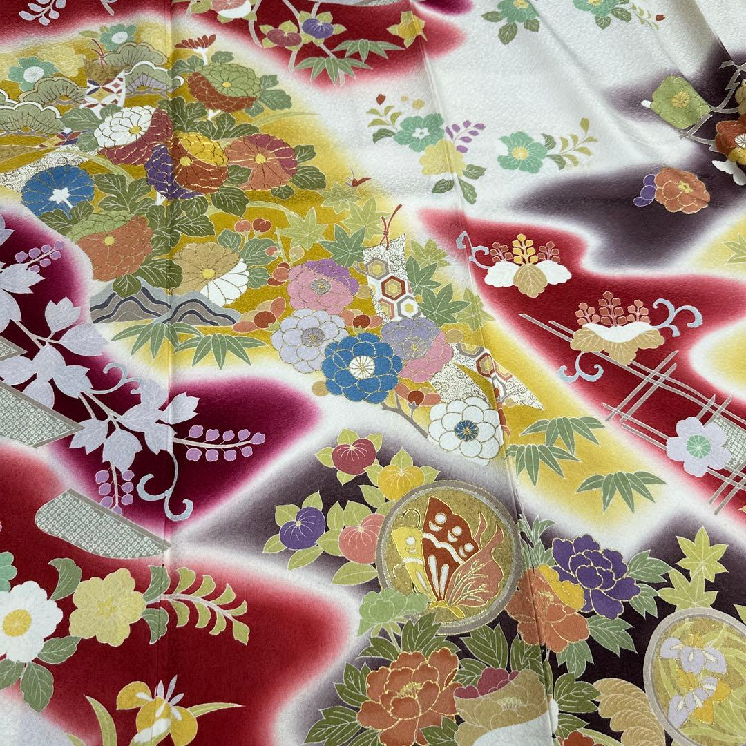 白地 染め分け 古典柄 京友禅 金駒刺繍 振袖