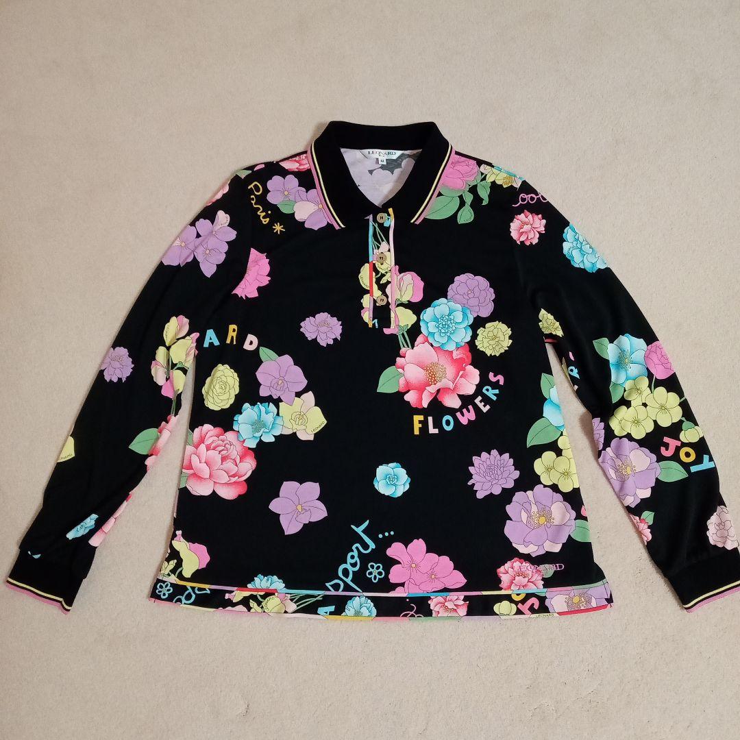 レオナール　スポーツ　長袖ポロシャツ　花柄　大きいサイズ　サイズ44