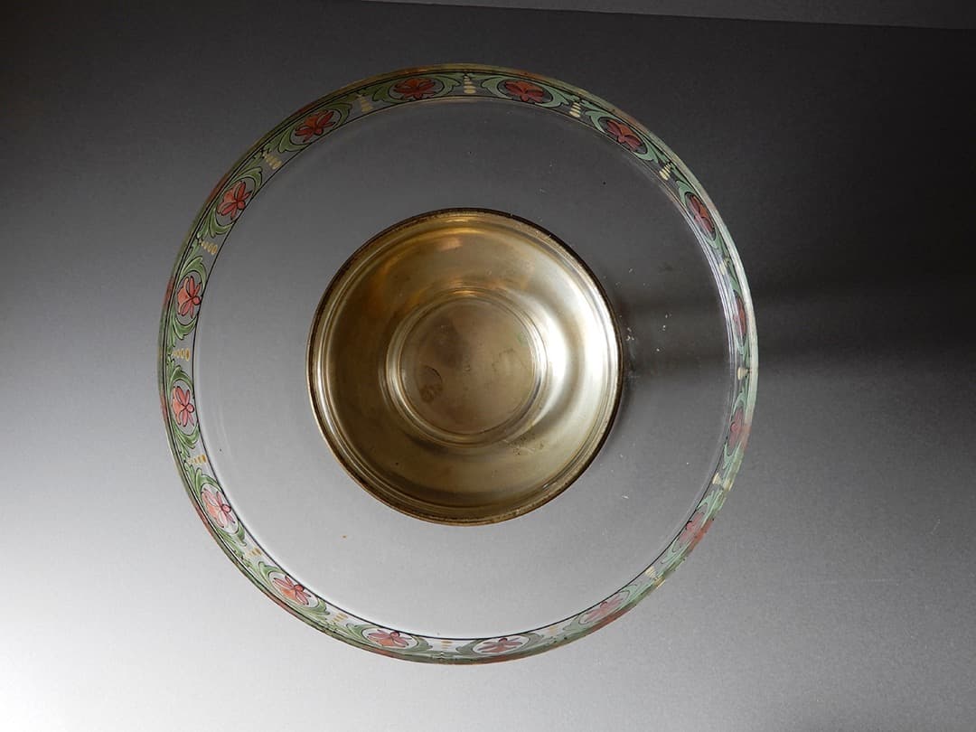 脚付きガラス皿　真鍮台座　ガラス柱