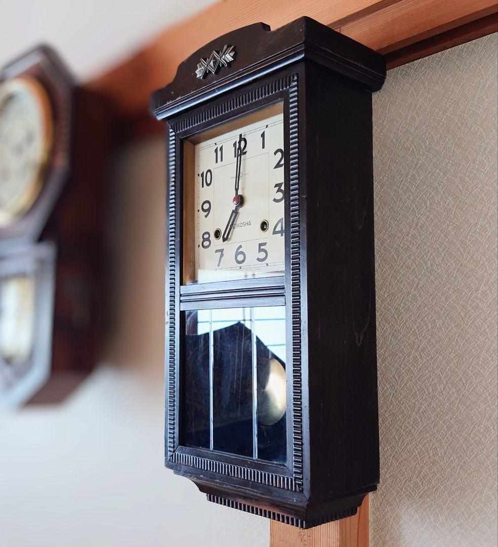 〈完動・美品〉精工舎　角支宮型ゼンマイ振り子掛け時計