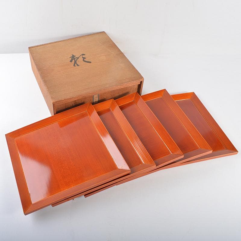 和食器　漆器　春慶塗　吸物膳　五客　時代箱付　M　R5312