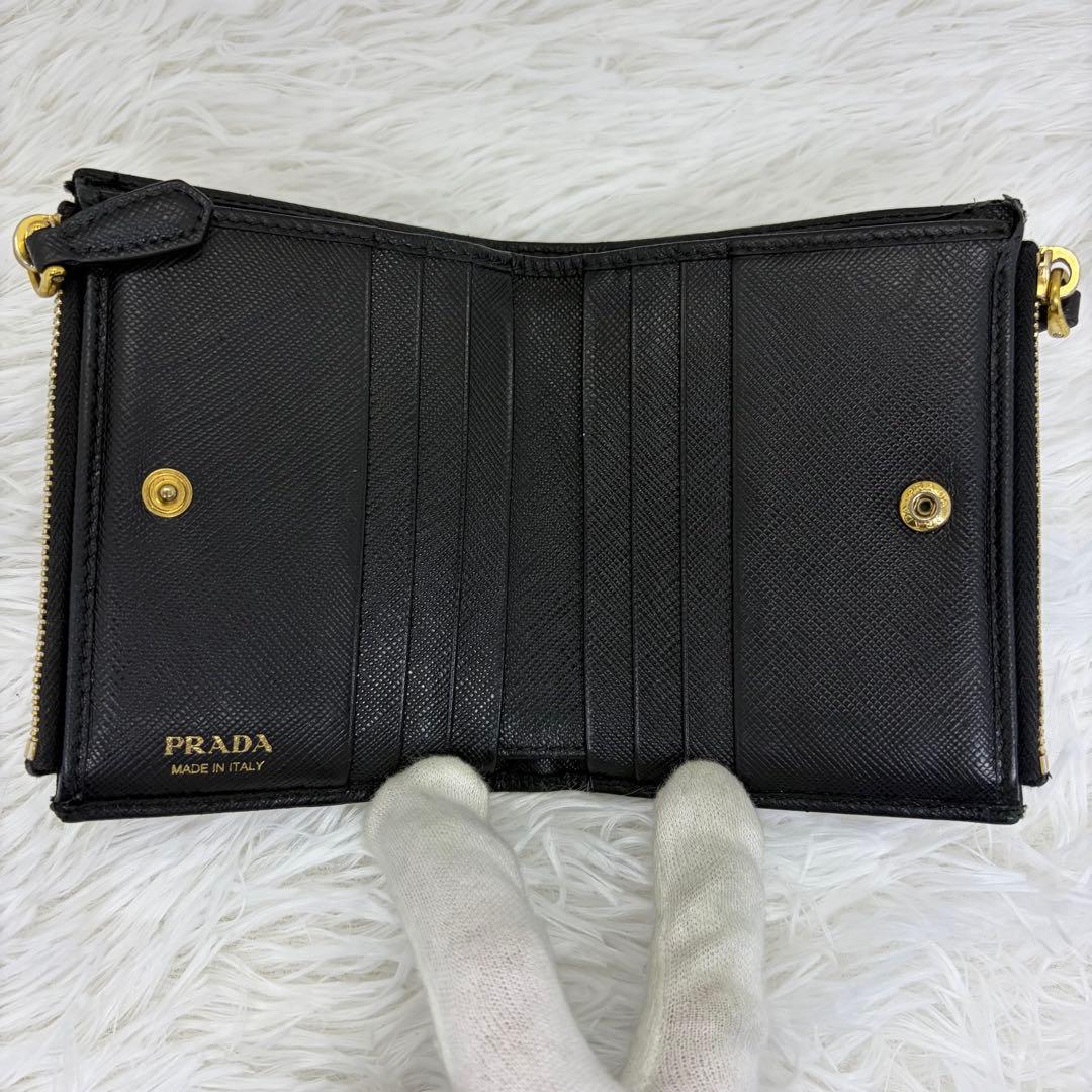 極美品✨️プラダ 二つ折り財布 レザー サフィアーノ フラグメントケース 黒