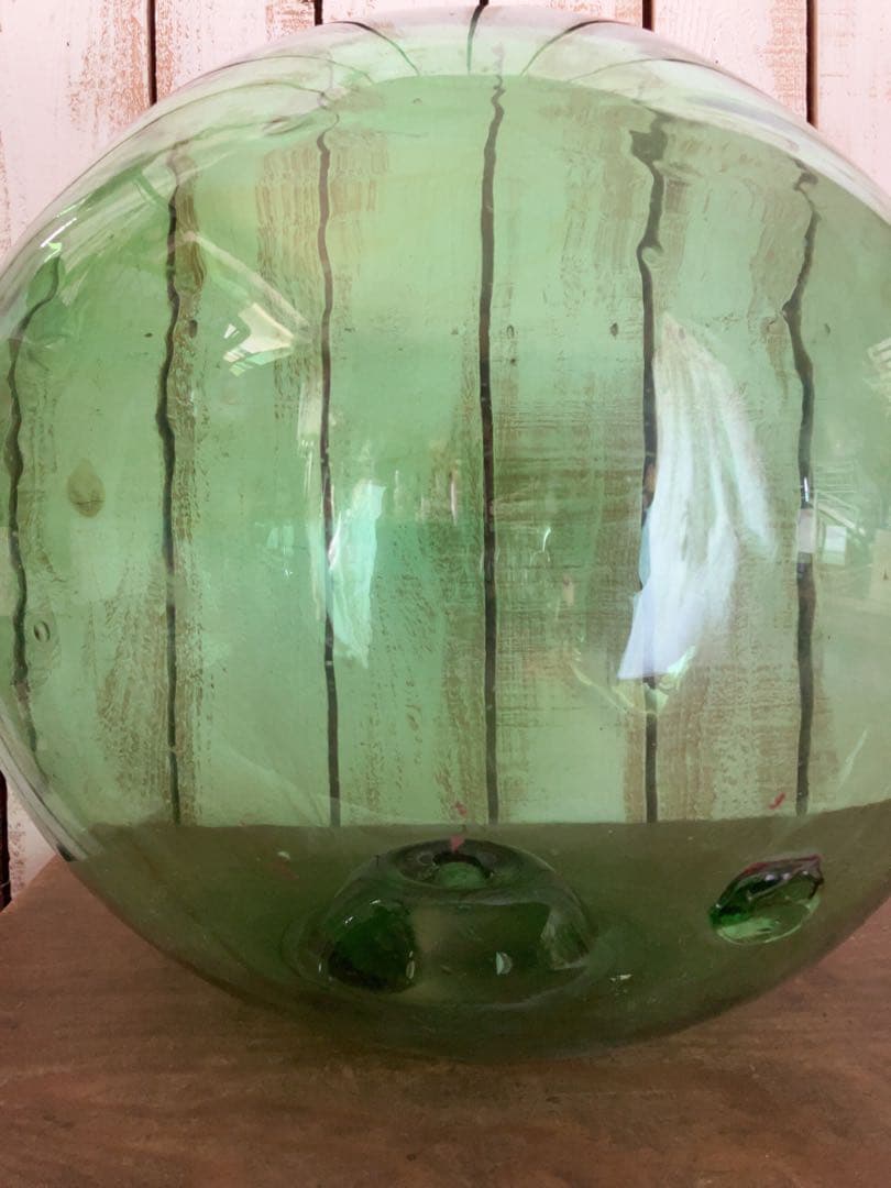 ヴィンテージ　特大　大きな　ガラス球　浮ガラス オブジェ 緑色 球形ガラス