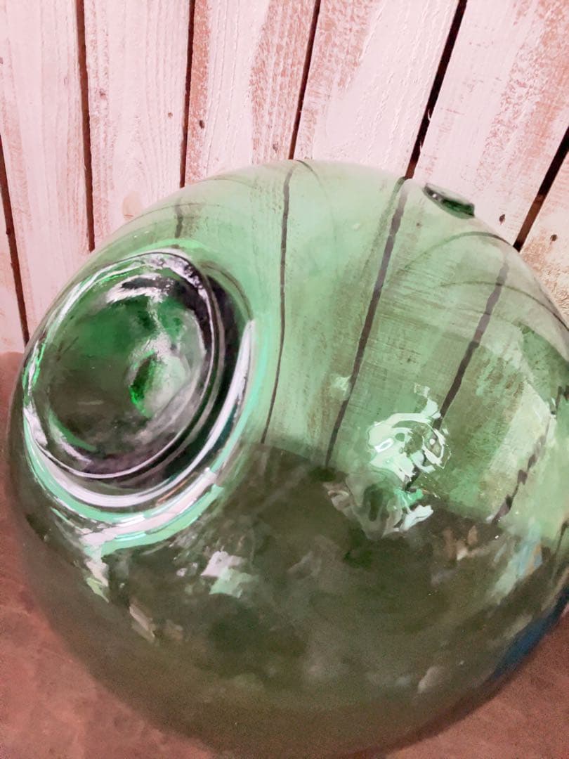 ヴィンテージ　特大　大きな　ガラス球　浮ガラス オブジェ 緑色 球形ガラス