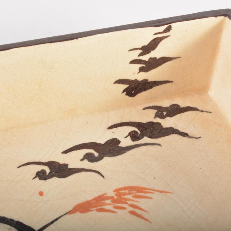 大東製陶　色絵草鳥文　四方鉢　共布　時代箱付　C　6677