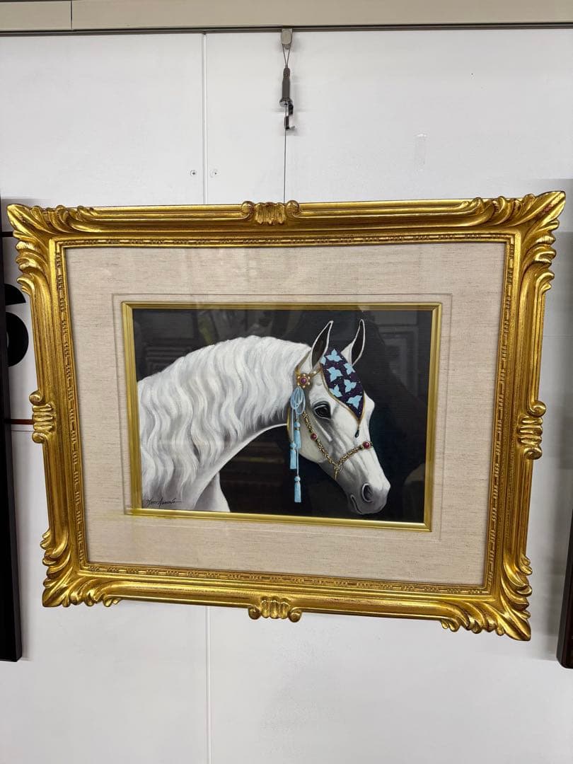 馬の油彩画 金色フレーム付き　F4号　新品未使用