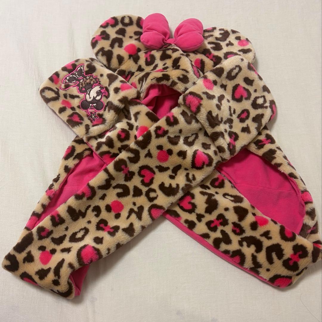 ディズニー マフラーキャップ ヒョウ柄 ミニー