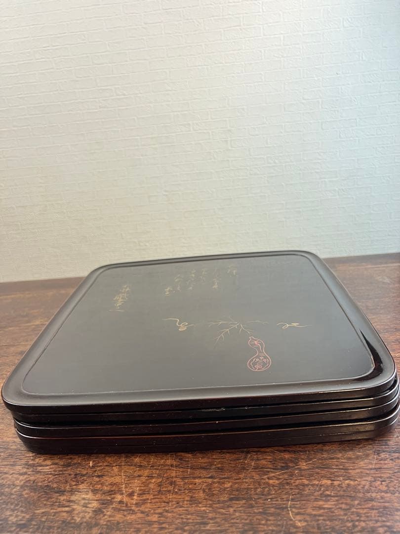 黑漆盆5枚セット 木箱付き