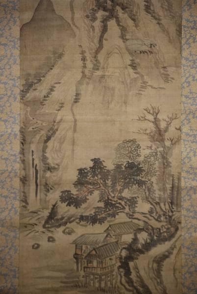 模写/岡田米山人/山水人物画賛/布袋屋掛軸HD-146