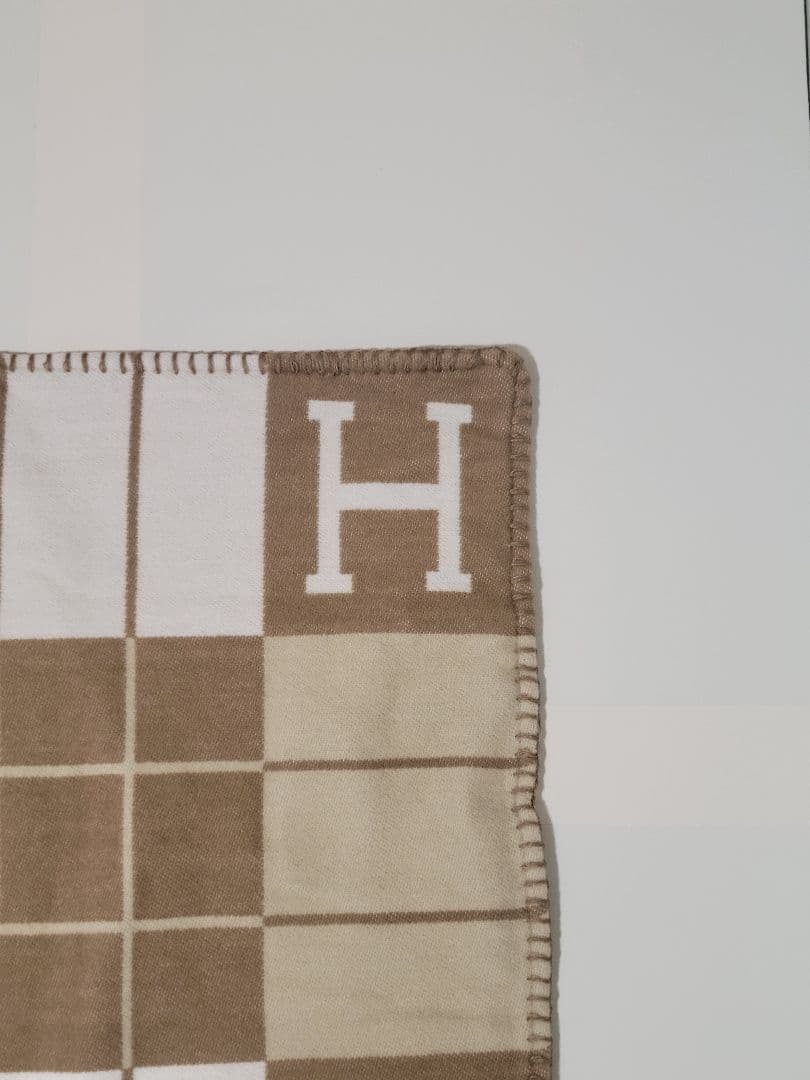【ラスト1点】　エルメス　クッションカバー　キャメル　45×45　チェック