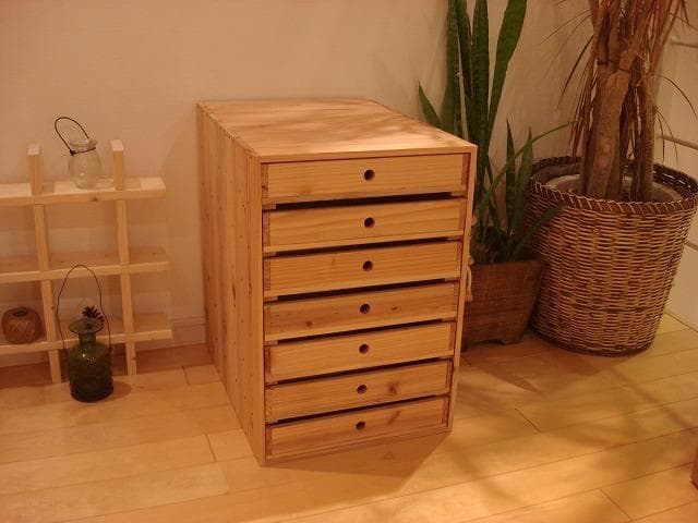 ★送料無料サイズ変更可能★A4丸穴7段引き出し②無垢材木製書類ケースオーダー可能