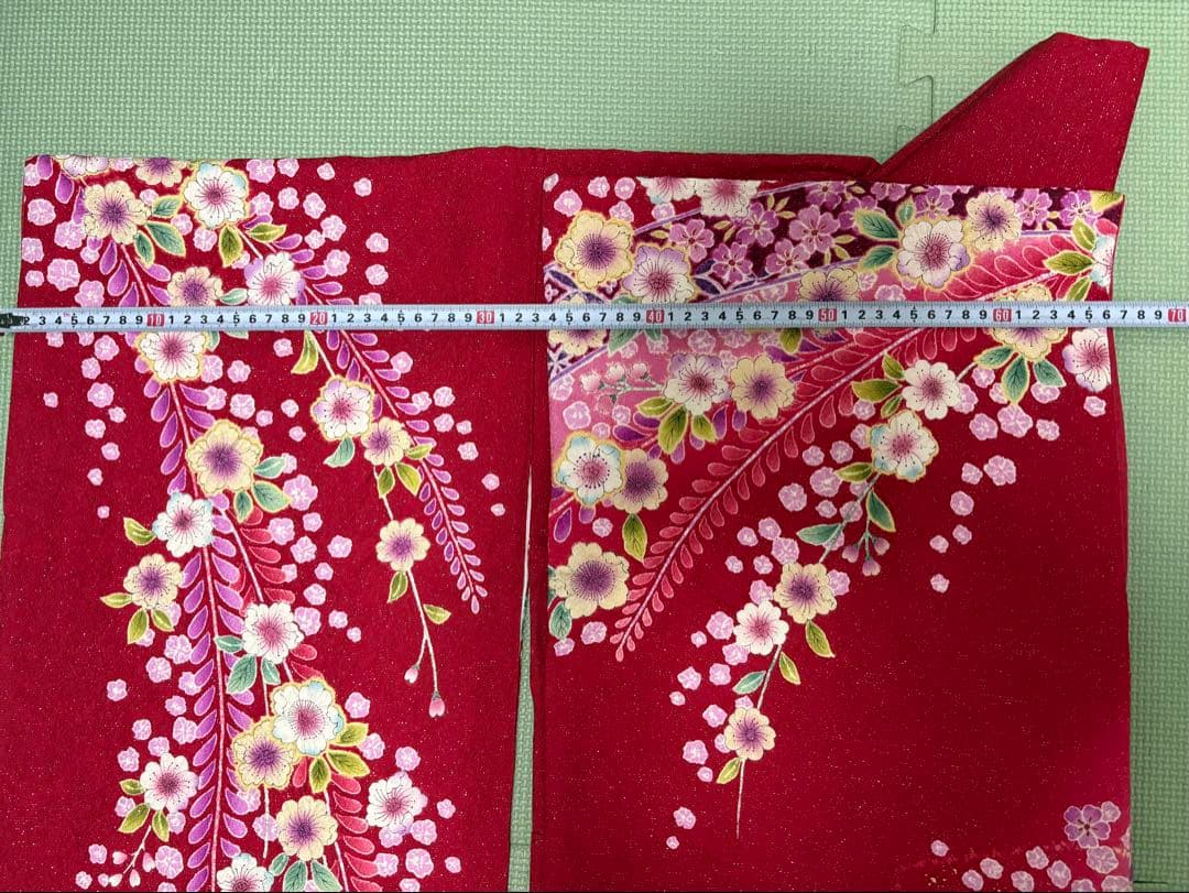 赤 花柄 振袖 着物　辻が花