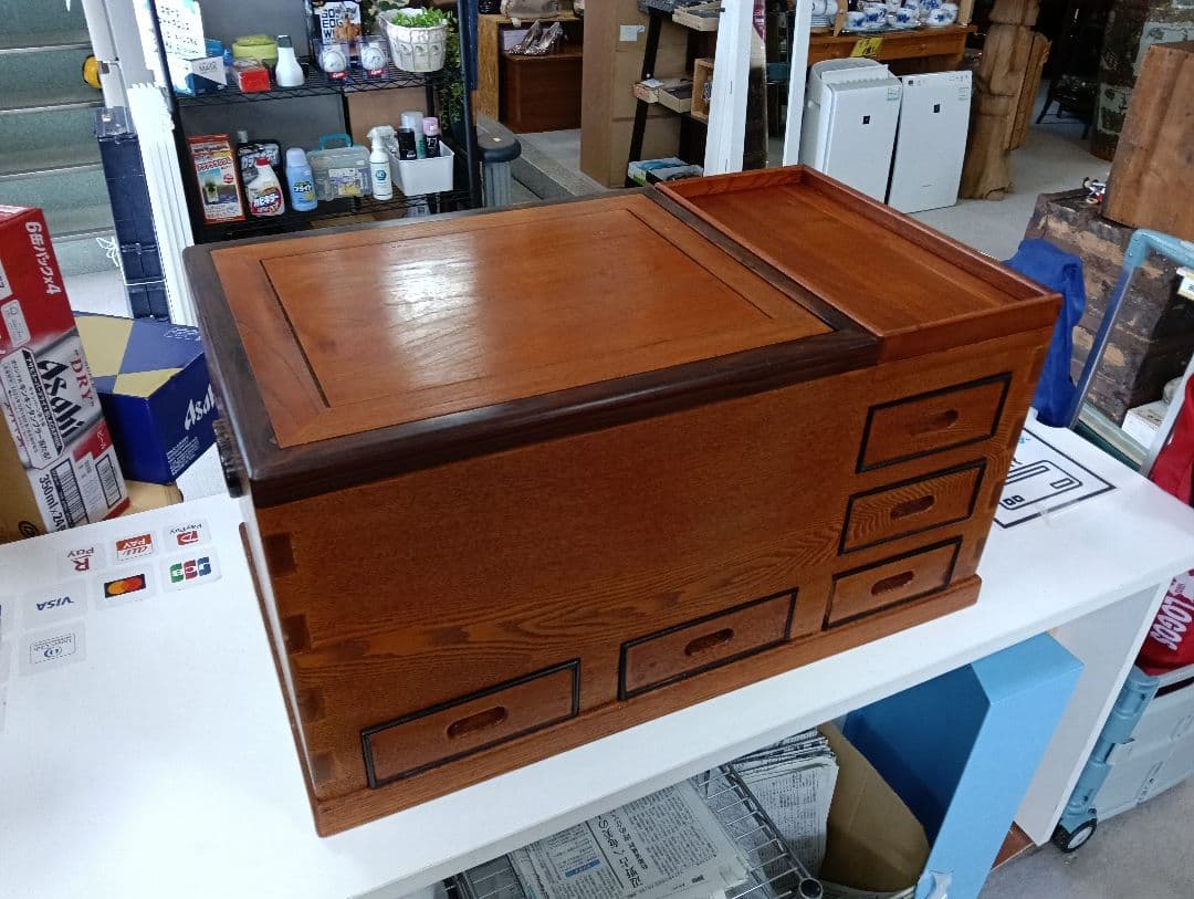 y【ビンテージ】木製火鉢 銅製内部コンパートメント付き