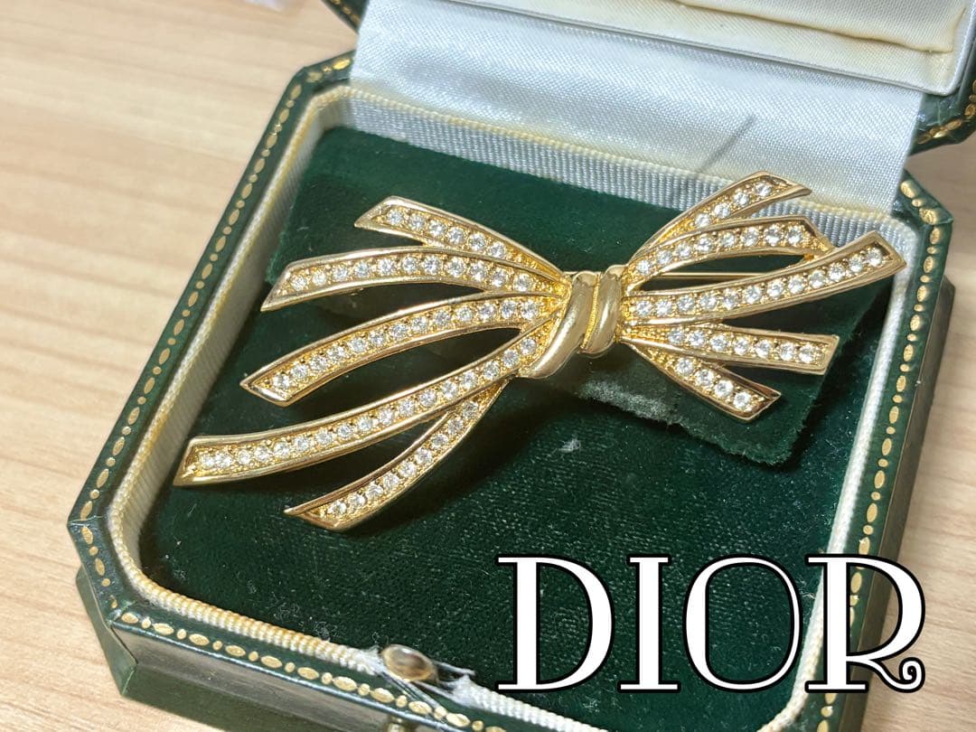 Dior ヴィンテージ リボン ゴールド ラインストーン￼￼ ブローチ