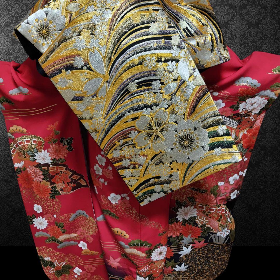 大特価SALE☆振袖フルセット(7点)・成人式・小柄な方向け・古典柄・金彩加工