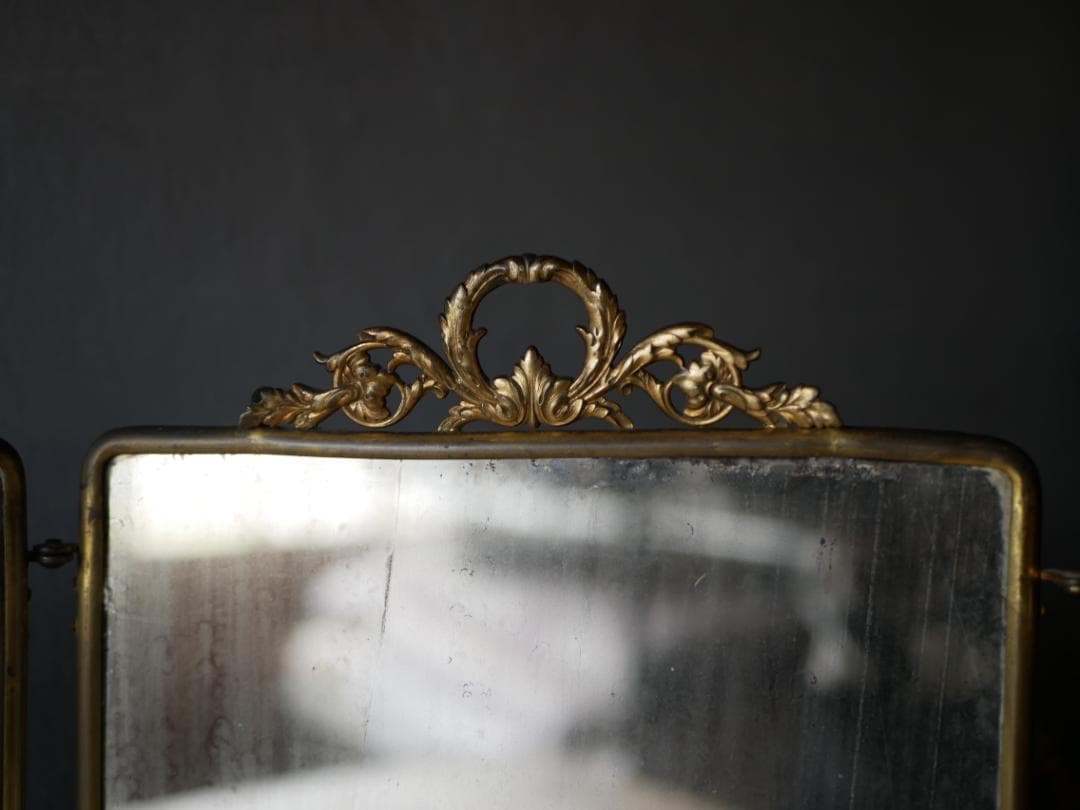 貴婦人のミラー　蛇革　三面鏡　フランスアンティーク　アンティークのある暮らし