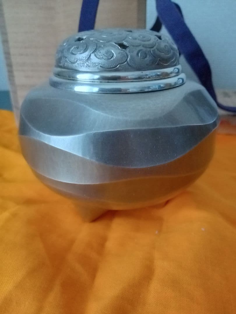 希少 現品限り 人間国宝 奥山峰石 作 純銀 雲水文香炉 刻印あり