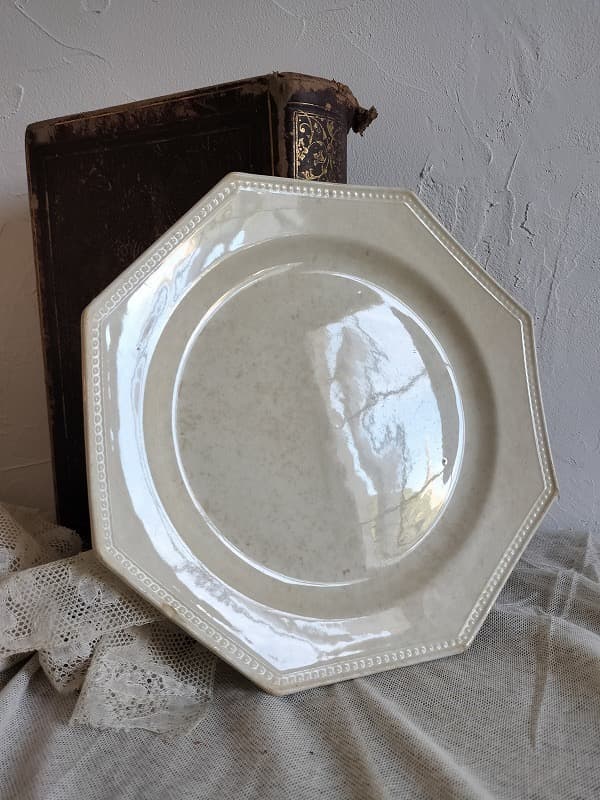フランス アンティーク クレイユモントロー オクトゴナルプレート 陶器 平皿①
