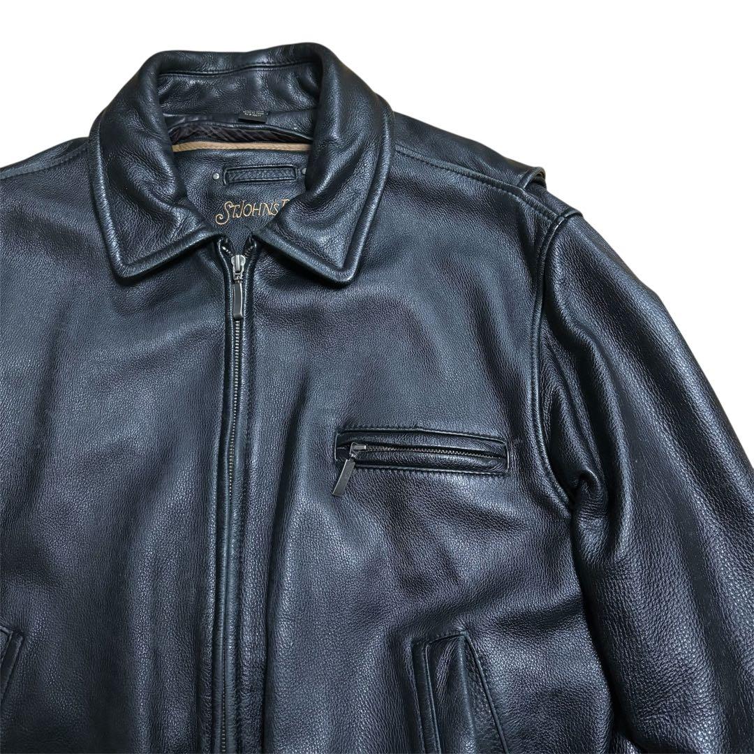 90's ST JOHN'S BAY レザースウィングトップ ライナー付 黒 M