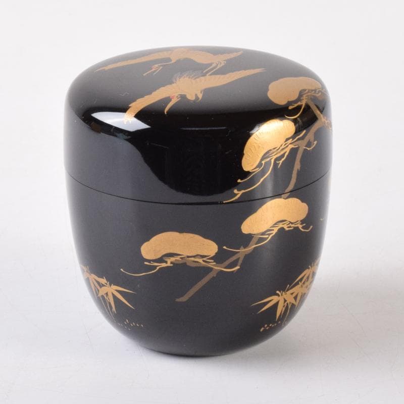 茶道具　漆塗　嘉祥作　松鶴蒔絵　棗　共箱　V　7065