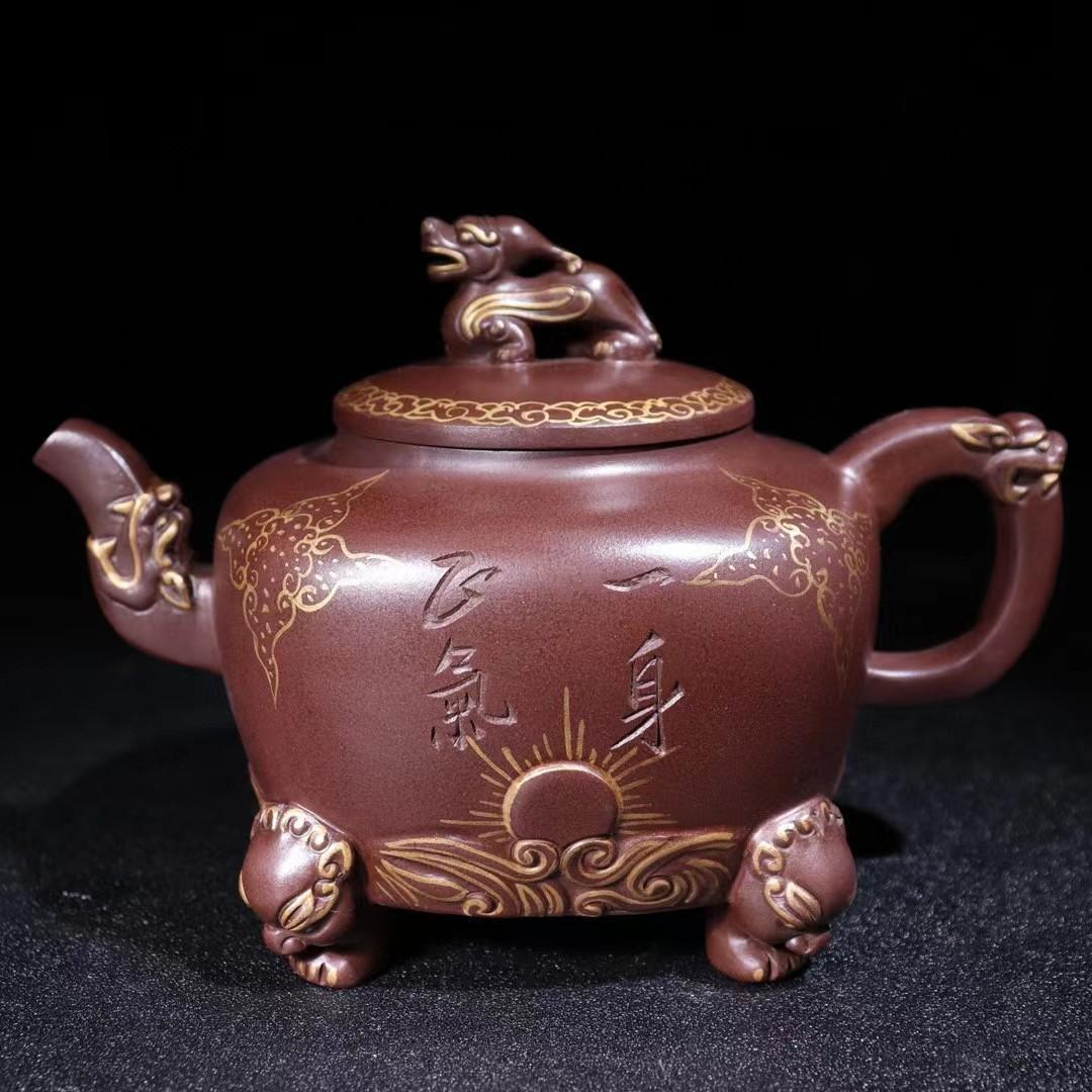 中国古美術・全身正気紫砂壺・底款徐漢棠紋・宜興原鉱・紫泥急須・茶壺・茶道具・置物