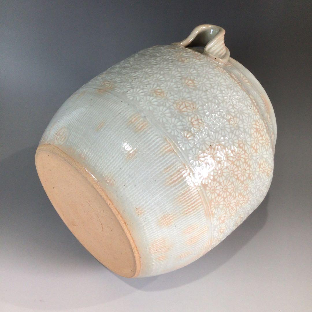 Ｐ６８８　水指　『平安　陶楽造』『御本手三島』『耳付水指』　共箱　茶道具