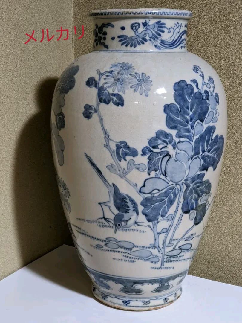 ⭐枯淡！江戸時代 染付花鳥紋様壺 瓶 古美術品 コレクション骨董品アンティーク