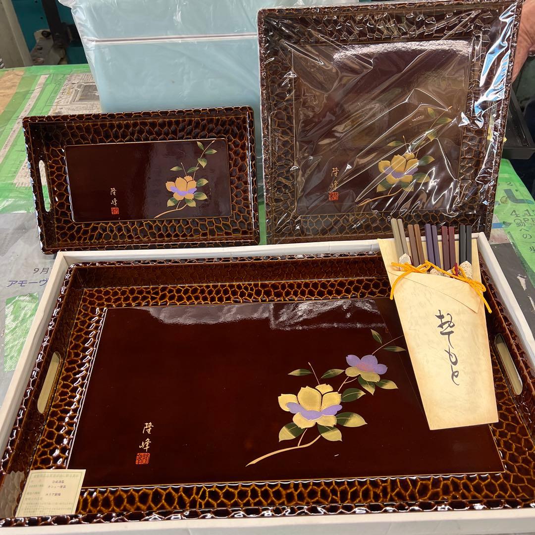 漆器トレイセット 花模様 3点セット