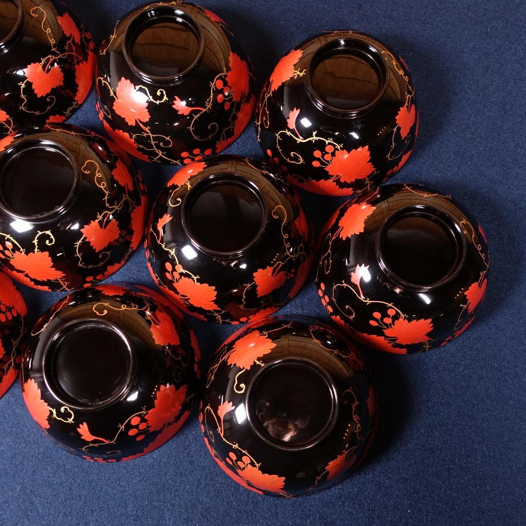 上品な逸品 天然木製漆器 紅葉蒔絵 吸物椀 10客 木箱付
