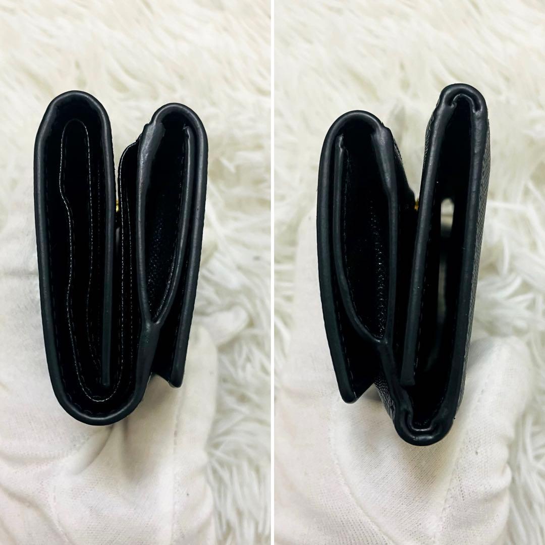 極美✨ 付属完備✨PRADA 三つ折り財布 サフィアーノ 三角ロゴ レザー 黒