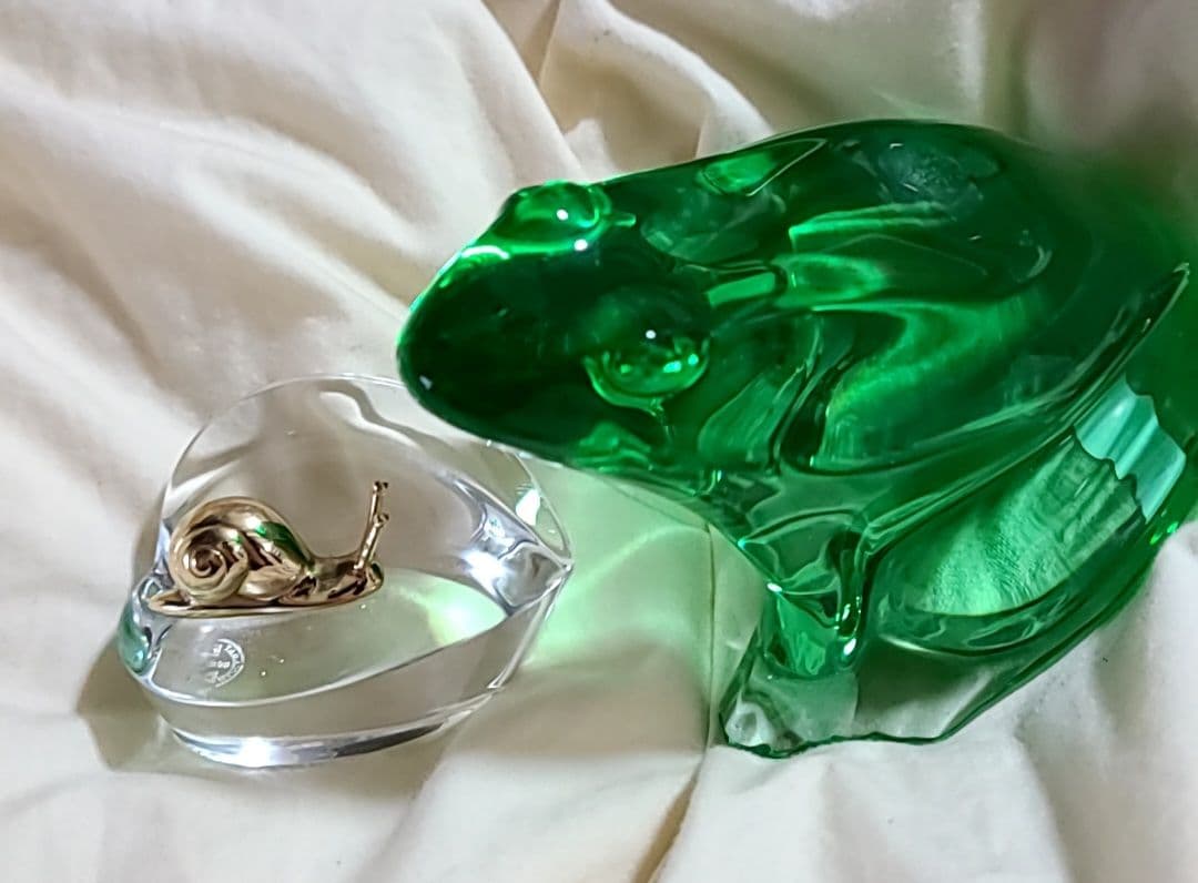 Baccarat バカラ　緑色ガラス カエル カタツムリ