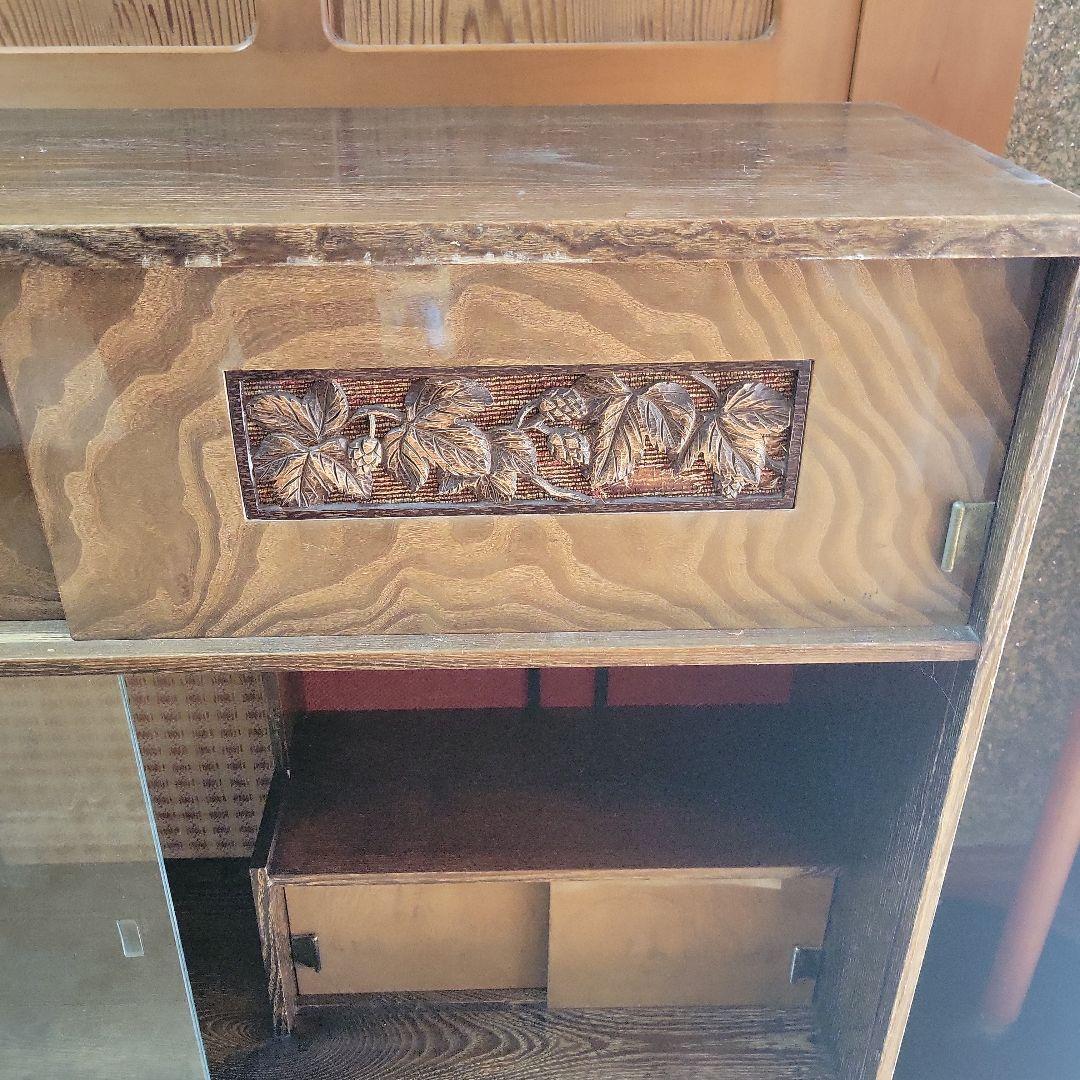 【昭和レトロ】茶箪笥 飾り彫り ガラス収納 アンティーク