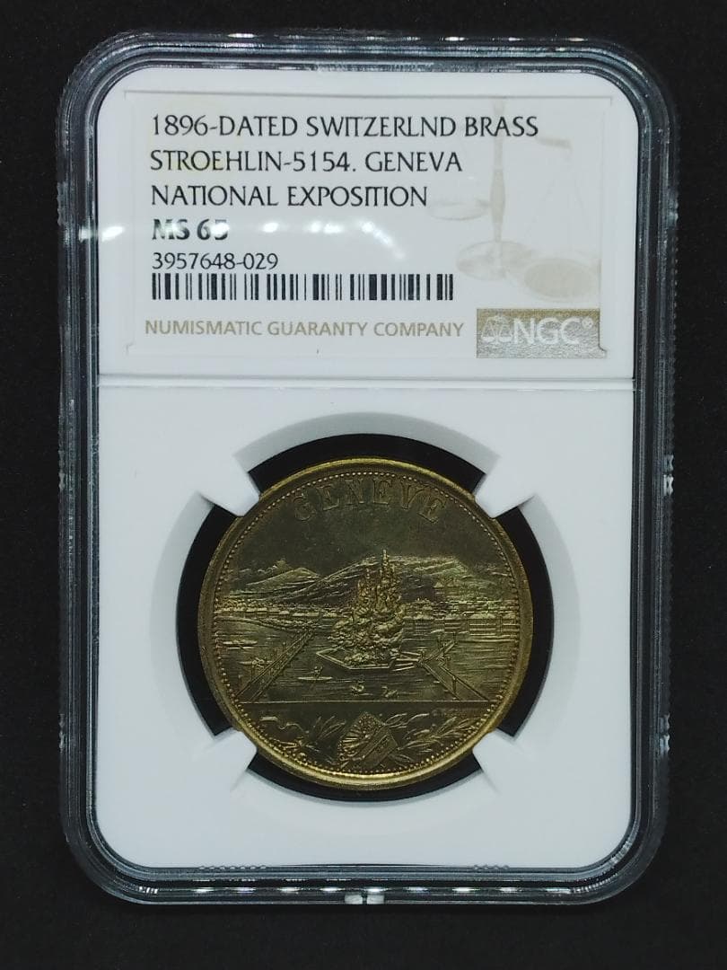唯一品！MS65★息をのむ都市景観！1896スイス「ジュネーブ国立博覧会」