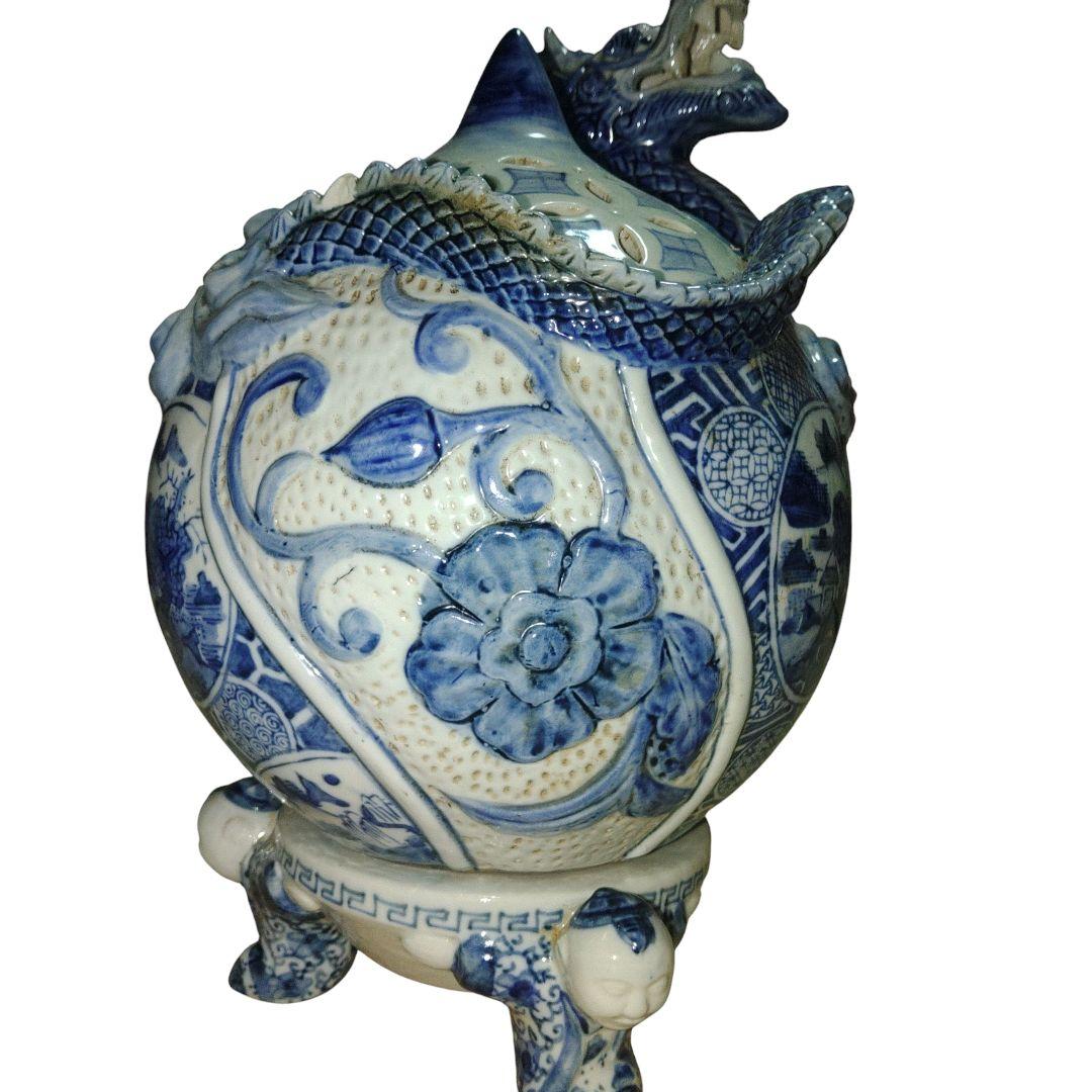 五良大甫呉祥瑞造　龍と山水画染付け香炉