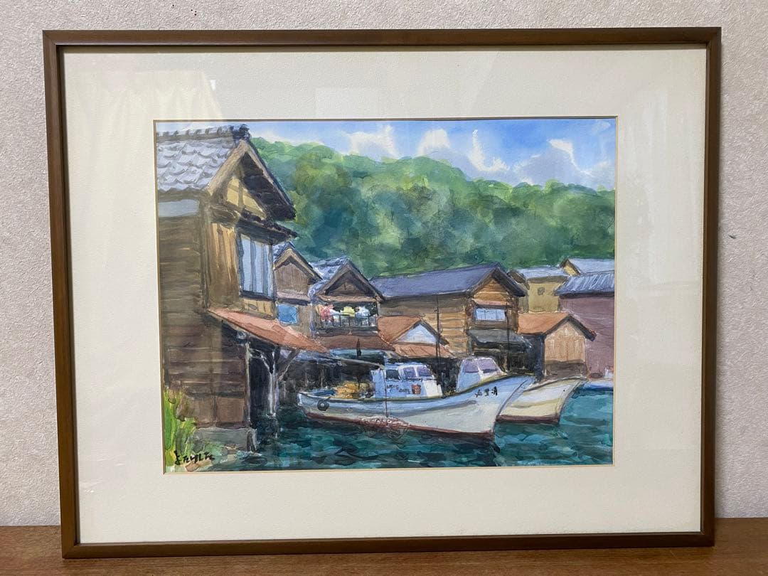 水彩画 京都府伊根町 舟屋 風景画 よたけした？