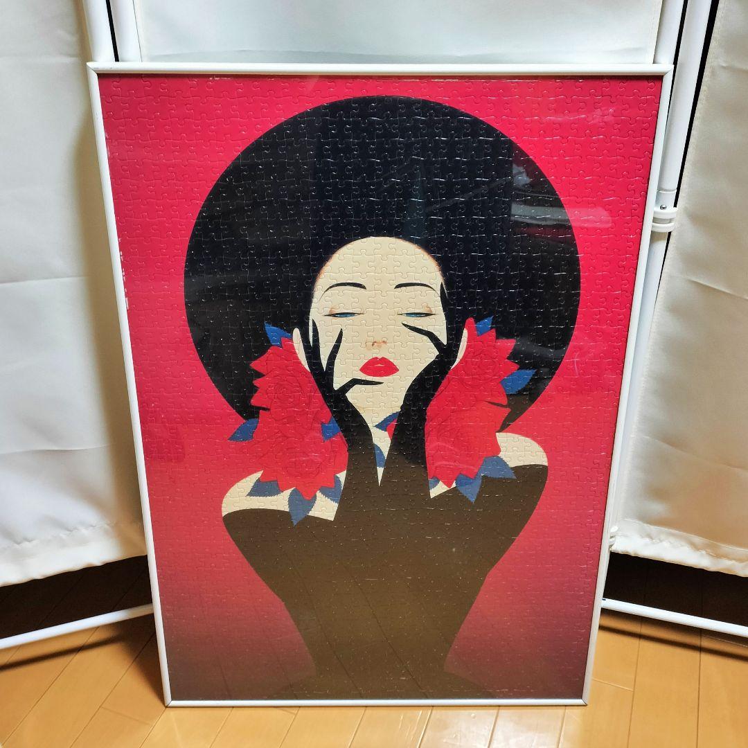1997 当時物 鶴田一郎 美人画 赤薔薇 Sexy ノエビア パズル 完成品