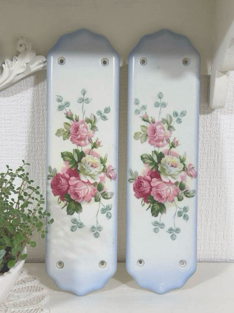 陶器製バラ柄ドアプレート＊アンティーク